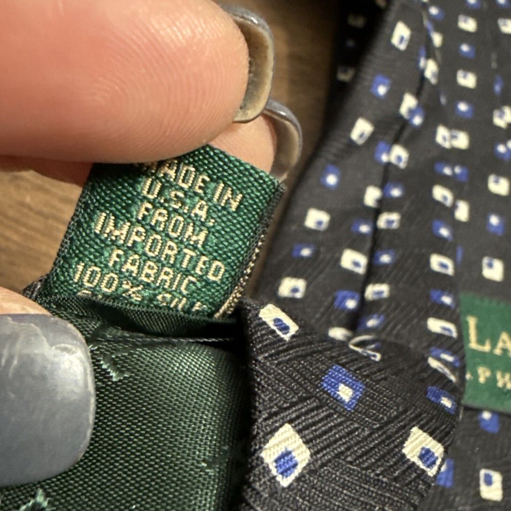 Ralph Lauren LRL‎ Luxury Tie Black Blue White Geometric Woven Silk Necktie USA - Picture 6 of 6